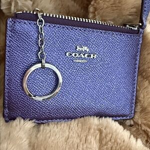 Coach Metallic Purple Leather Keychain Wallet